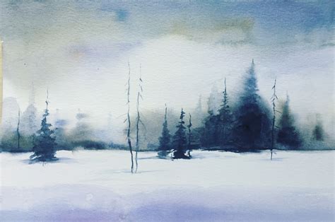 Snow Watercolor, Snow Landscape, Winter Watercolor, Winter Landscape ...