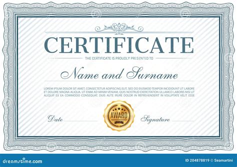 Certificate or Diploma Template with Frame Border Stock Vector ...