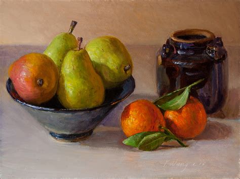 Wang Fine Art: pears orange still life oil painting a day contemporary ...