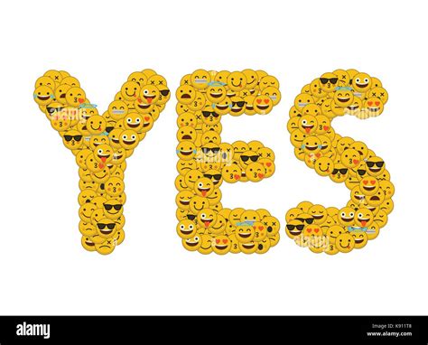 The word yes written in social media emoji smiley characters Stock ...