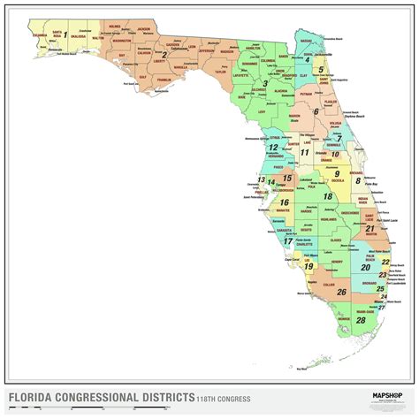 Florida 2022 Congressional Districts Wall Map by MapShop - The Map Shop