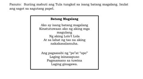 Sagutin ang mga tanong:1. Ano anong magagalang na salita ang nabanggit ...