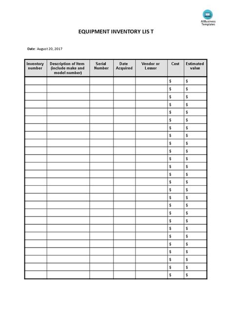 Equipment inventory list - How to write an Equipment inventory list ...