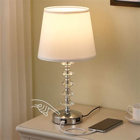 Touch Crystal Lamp for Bedroom with USB Ports, Kakanuo White USB ...