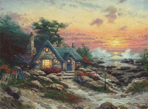 Cottage by the Sea Thomas Kinkade Cottage Painting, Cottage Art, Sea ...