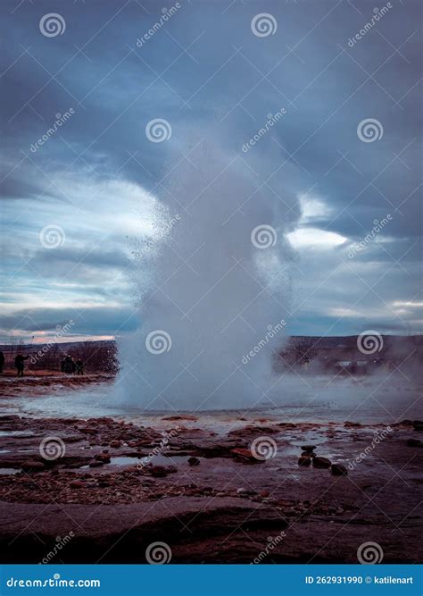 The Great Geysir Eruption, Iceland. Stock Photo - Image of large ...