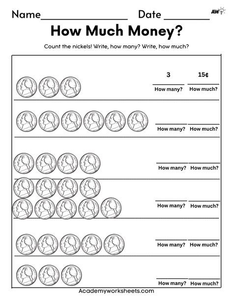 The Best Value of Coins Worksheet - Counting Nickels - Academy Worksheets