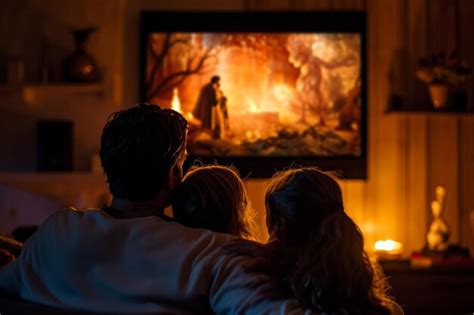 Premium Photo | Family watching tv together at home