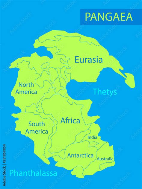 Pangaea or Pangea. Vector illustration of supercontinent that existed ...