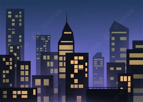 Night Cartoon City Background, Flat Style, Tall Building, Building ...