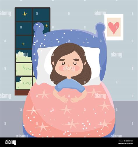 bedroom illustration with sleeping girl in bed Stock Vector Image & Art ...