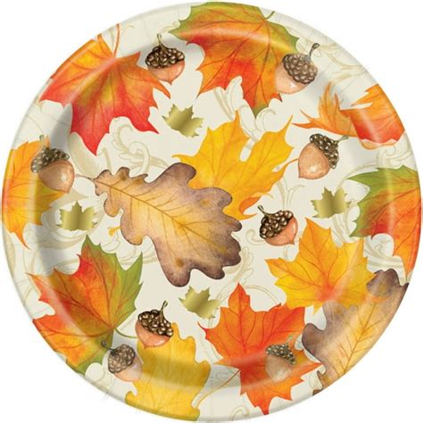 Fall Leaves Thanksgiving Party Plates, 7 in, Gold Foil, 8ct - Walmart ...