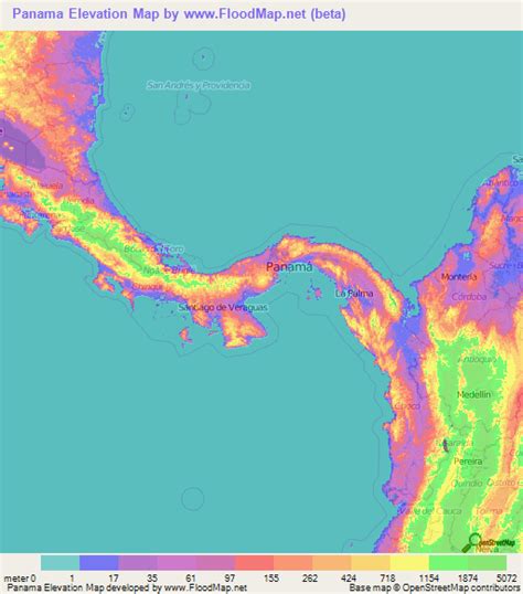 Panama Elevation and Elevation Maps of Cities, Topographic Map Contour