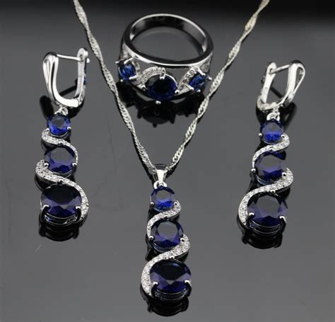 Trendy Blue Tanzanite Sapphire Jewelry Sets For Women Engagement ...