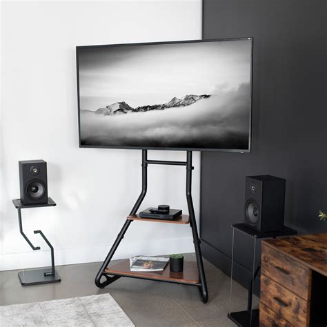 Black Corner TV Stand with Dark Walnut Shelves – VIVO - desk solutions ...