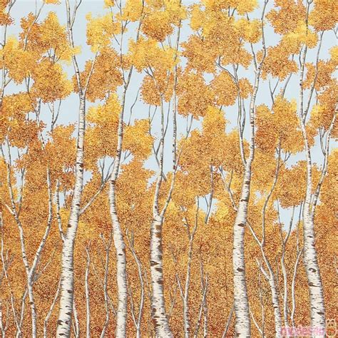 metallic gold fabric with Autumn birch trees by Robert Kaufman - modeS4u