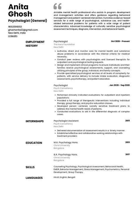 Sample Resume of Psychologist with Template & Writing Guide | Resumod.co