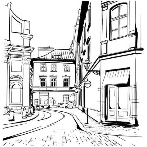 Premium Vector | Krakow old town street view sketch illustration