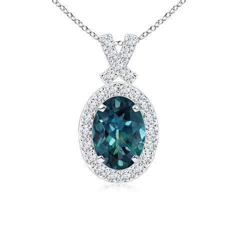 Vintage Style Teal Montana Sapphire Pendant with Diamond Halo | Angara