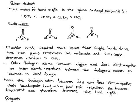 Compare the bond angles of COF2 , COCl2,COBr2,COI2 - Chemistry - The p ...