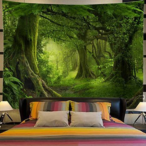 Amazon.com: Lahasbja Virgin Forest Tapestry Green Tree in Misty Forest ...