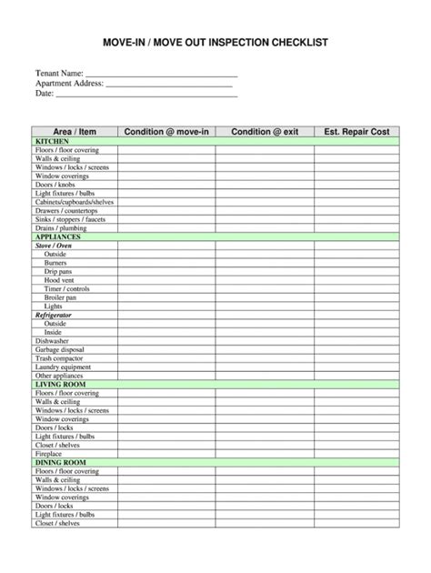 Move In Checklist Free Template