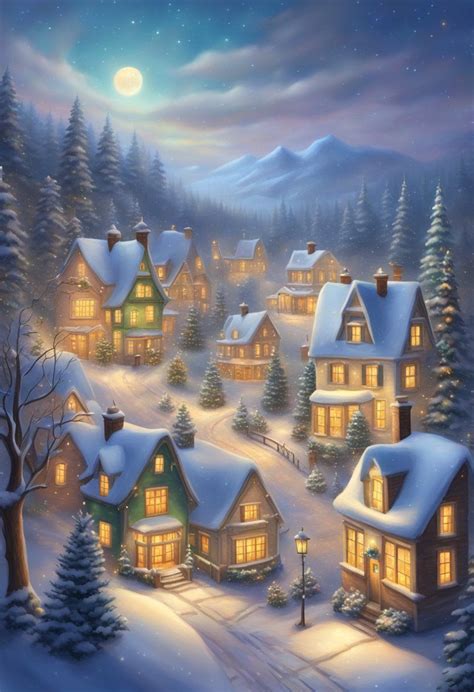 Snowy Charming Christmas Town Illustration | Christmas scenes ...