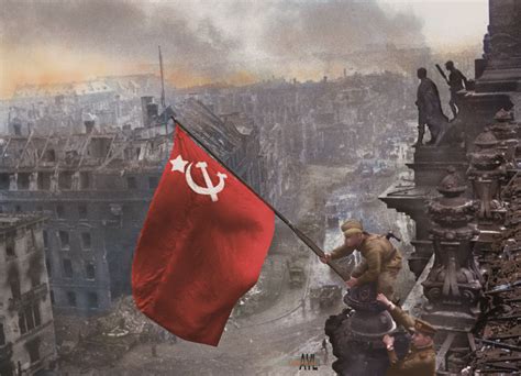 Raising the Soviet Flag over the Reichstag, 2 May 1934, colorized from ...