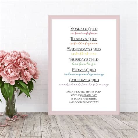 Monday's Child Poem Digital Printable Wall Art, Child's Room Print ...