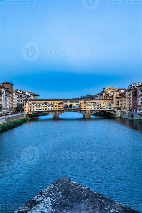 Sunset on Ponte Vecchio - Old Bridge - in Florence, Italy. Amazing blue ...