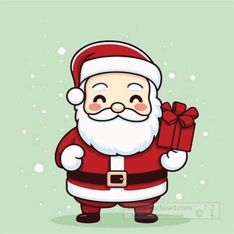 Christmas Clipart-cute santa with gift green background cartoon style ...