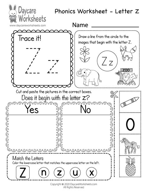 Free Letter Z Phonics Worksheet for Preschool - Beginning Sounds ...