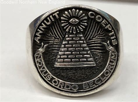 925 Sterling Silver Annuit Coeptis Pyramid Masonic Signet Ring Size 9.5 ...