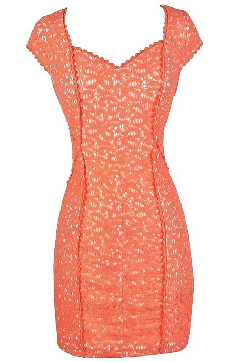 Orange Lace Pencil Dress, Cute Orange Dress, Orange Lace Dress, Fitted ...