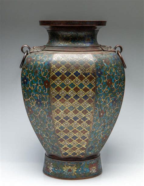 Octagonal Chinese Cloisonne Vase with Lion Head Mounts - Cloisonne ...