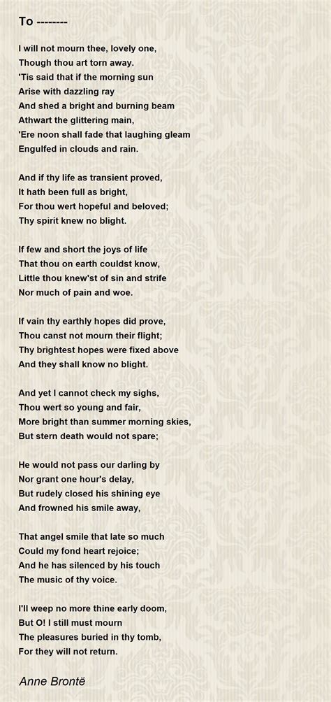 To -------- Poem by Anne Brontë - Poem Hunter