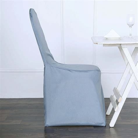 Dusty Blue Polyester Banquet Chair Covers | TableclothsFactory