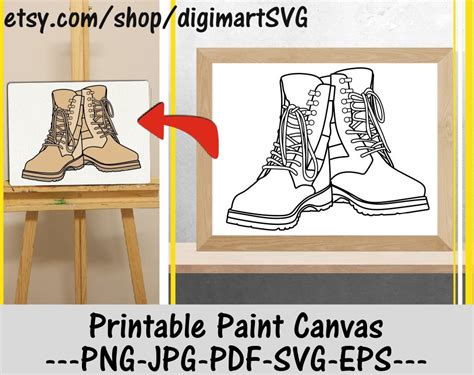 Army Combat Boots Coloring Pages Printable Paint Canvas US - Etsy