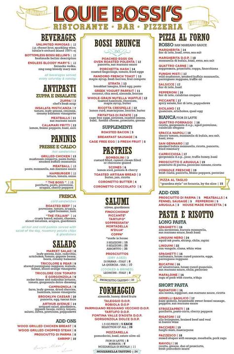 Menu for Louie Bossi's Ristorante Bar Pizzeria (1032 E Las Olas Blvd ...