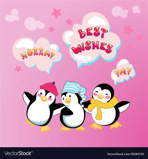 Best wishes card with cartoon penguins Royalty Free Vector