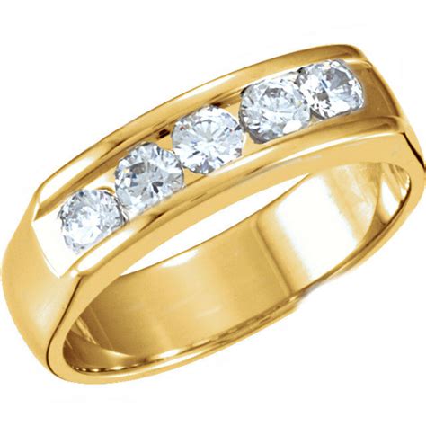 14k Yellow Gold Mens Round 5 Stone Diamond Ring .75 CTW 5.6mm | Sarraf.com