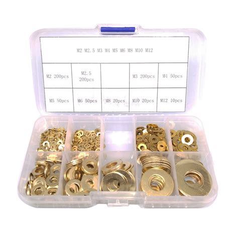 800pcs Brass Flat Washers Assortment Kit | eBay