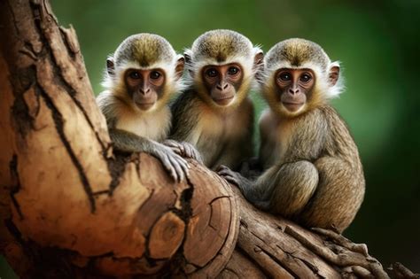 Premium AI Image | Friend monkeys on a tree