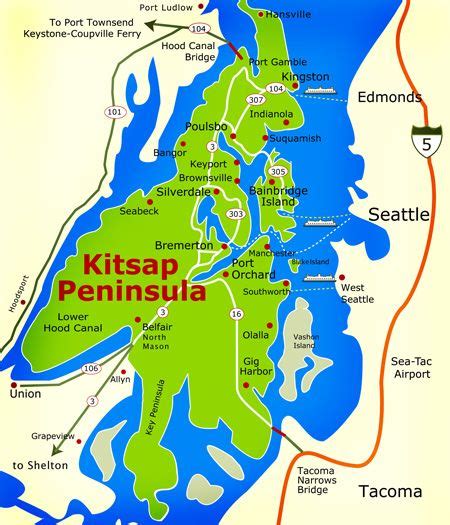 Kitsap Peninsula Regional Map | Washington state travel, Bangor ...