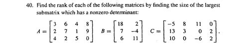 Solved 40. Find the rank of each of the following matrices | Chegg.com