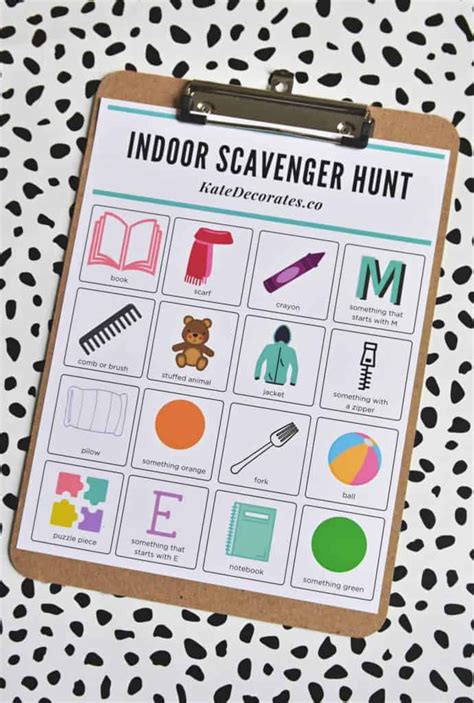 FREE Printable: Indoor Scavenger Hunt for Kids | Kate Decorates Toddler ...