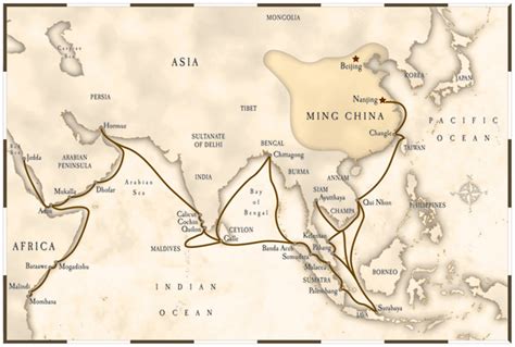 Map of the voyage of Zheng He from Ming China