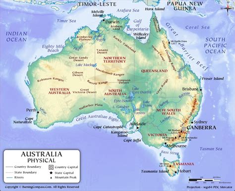 Australia Physical Map, Physical Map of Australia