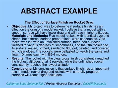 Science Fair Project Abstract