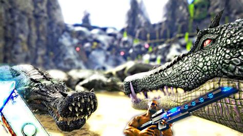 ARK Survival Evolved - 500 KAPROSUCHUS VS 500 SARCO & RAIL GUN MOD ...